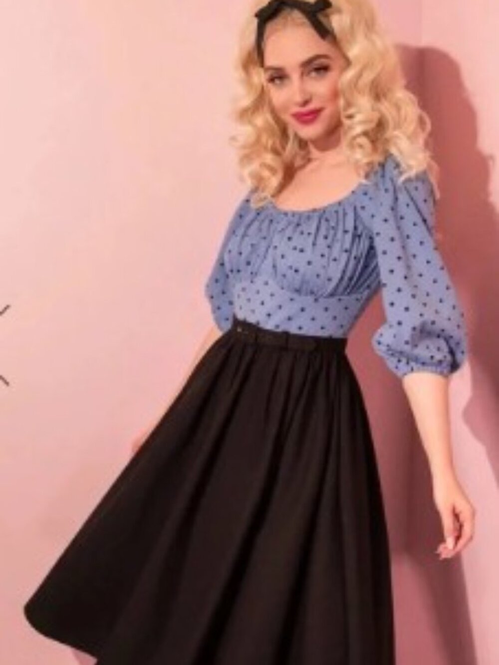 NWOT Vixen by Micheline Pitt Daydream wiggle dress Blue Black Polka Dots
